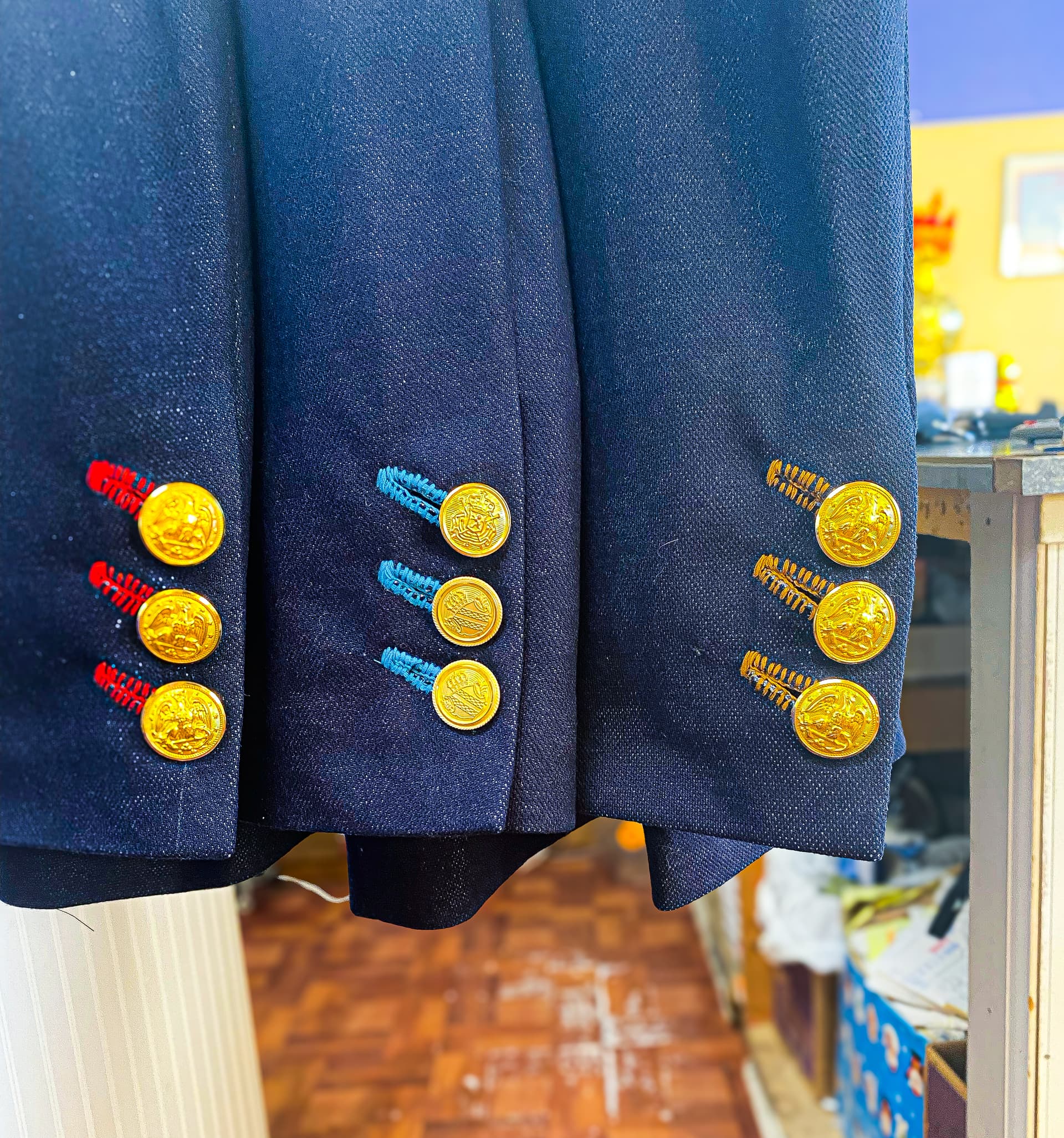 Close-up of suit detail and stitching